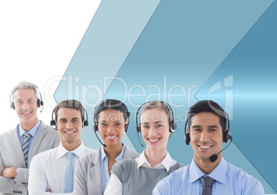 Customer care service people with blue background