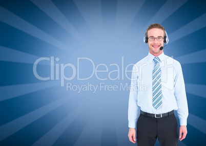 Customer care service man with blue background