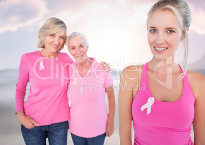 Breast cancer women with sky clouds background