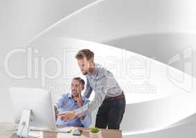 Businessmen meeting with bright curved background