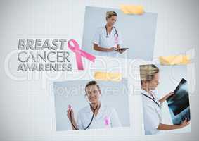 Breast Cancer Awareness text and Breast Cancer Awareness Photo Collage with doctor