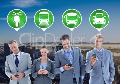 Transport Icons business people on phones in city