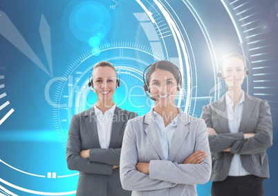 Customer care service women with blue technology  background