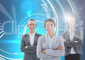 Customer care service women with blue technology  background