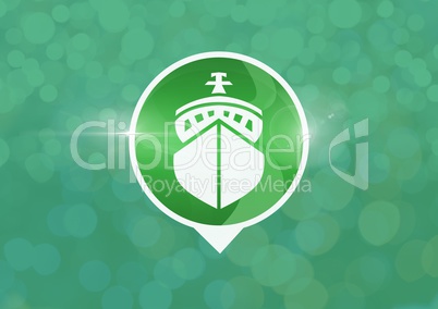 ship icon with green sparkling lights background