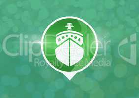 ship icon with green sparkling lights background