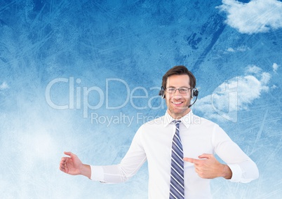 Customer care service man with blue sky background