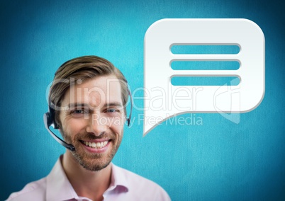 Customer care service man with chat bubble