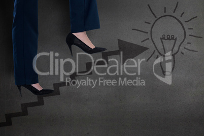 Composite image of conceptual image of businesswoman in heels climbing steps