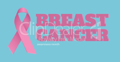 Breast cancer text and pink ribbon