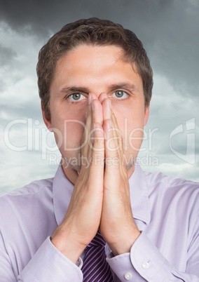 Businessman hoping and nervous with clouds