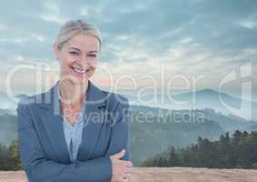 Businesswoman in nature landscape