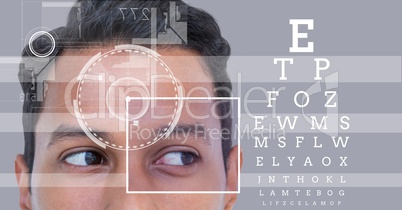 man with eye focus box detail and lines and Eye test interface