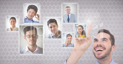 Businessman interacting and choosing a person from group of people interface