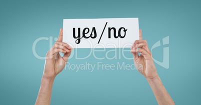 Business woman holding a card with yes/no text