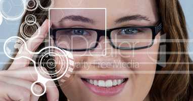 woman with eye focus box over glasses and detail and lines interface