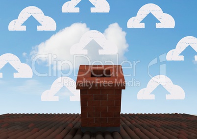 Cloud icons over roof chimney
