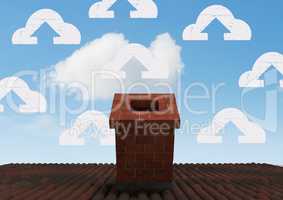 Cloud icons over roof chimney