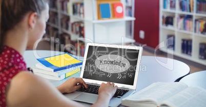 Woman using a computer with school icons on screen