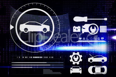 Composite image of digital image of cars and tools