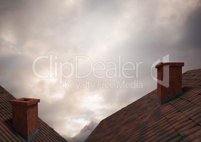 Roofs with chimney and clouds