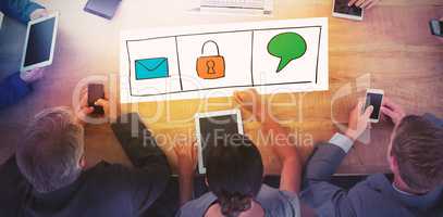 Composite image of hand-drawing bubble, padlock and envelope icons