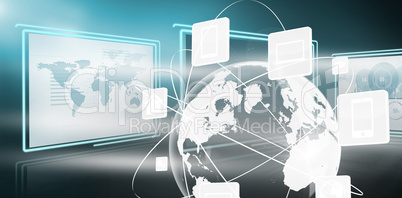 Composite image of vector image of business graphs and map