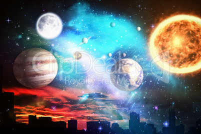 Composite image of composite image of solar system against white background