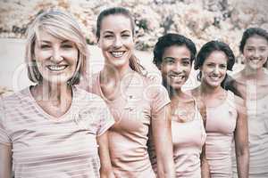 Volunteers participating in breast cancer awareness