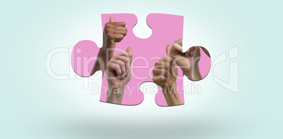 Composite image of multiethnic women showing their thumbs up