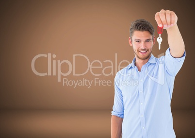 Man Holding keys in front of vignette