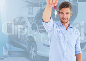 Man  Holding key in front of car