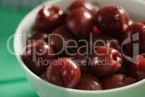 Close up of olives in bowl