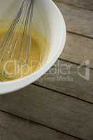 Cropped image of batter and wire whisk in bowl