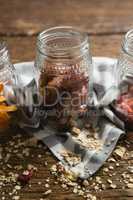 Jar with dates on wooden table