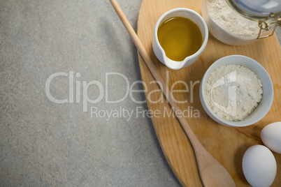 Overhead view of ingredients on cutting board