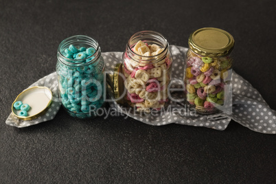 Three jars with various breakfast