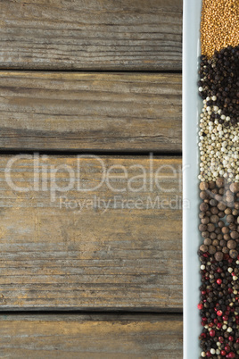 Various type of spices arranged in tray