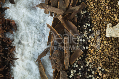 Various type spices on tray