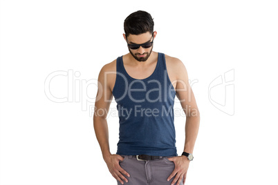 Handsome man posing against white background