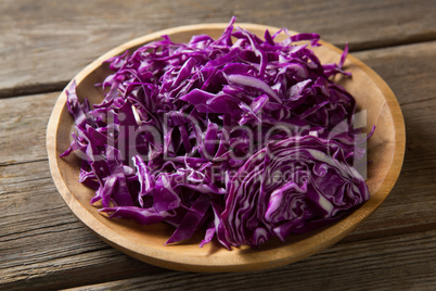 Red cabbage in wooden plate