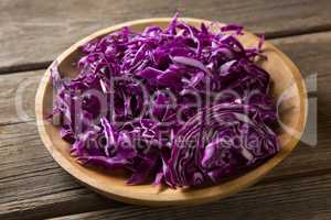 Red cabbage in wooden plate