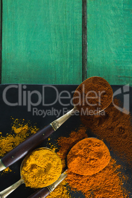 Various type of spices in spoon