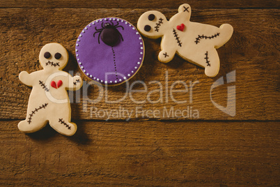 Overhead view of Halloween cookies on table