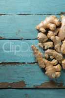 Overhead view of gingers on wooden table