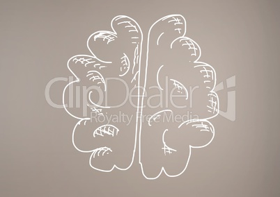 hand-drawn brain with brown background