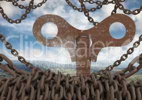 3D Rustic Key and chains with sky