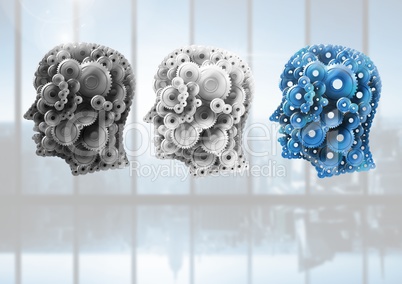 Cog heads with bright background