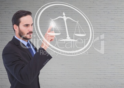 businessman pointing at justice icon