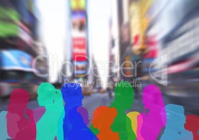 color silhouette of people on street